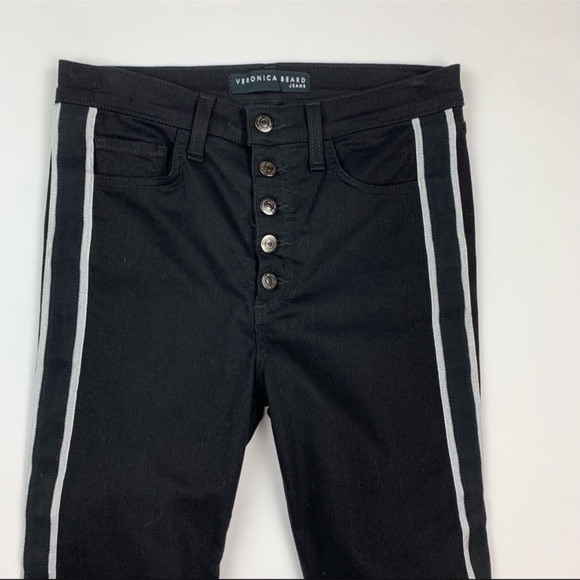 Veronica Beard Carolyn Jean Baby Boot Raven Tuxedo Stripe Jeans 27 - Picture 4 of 9